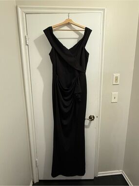 Symphony Black Draped Maxi Evening Gown